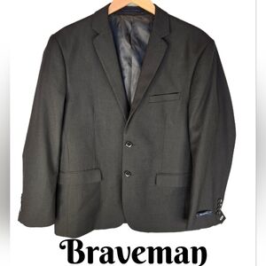 Braveman Mens Blazer Jacket Sz 42R Black 2 Button Front Out &  Inside Pockets